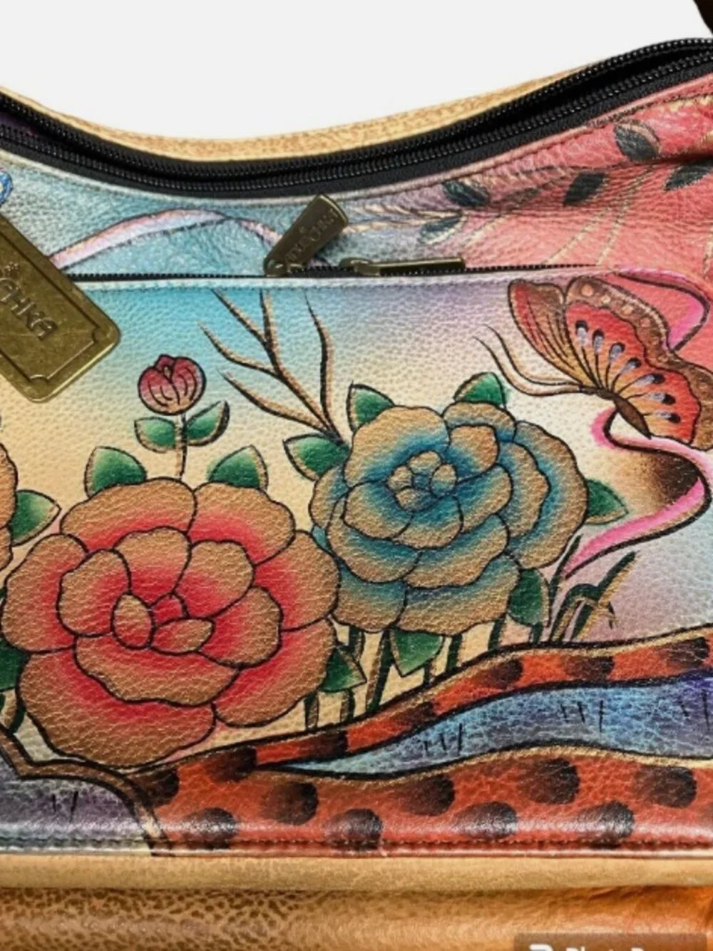 ANUSCHKA TWIN TOP EAST WEST ORGANIZER SHOULDER BAG PREMIUM ROSE ADJ STRAP